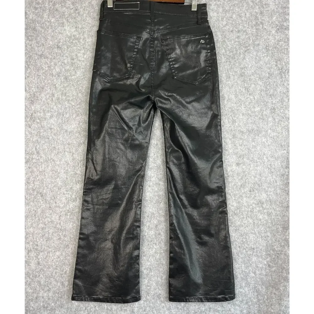 Rag & Bone Casey High Rise Ankle Flare Jeans Womens 27 Coated Black Stretch Crop